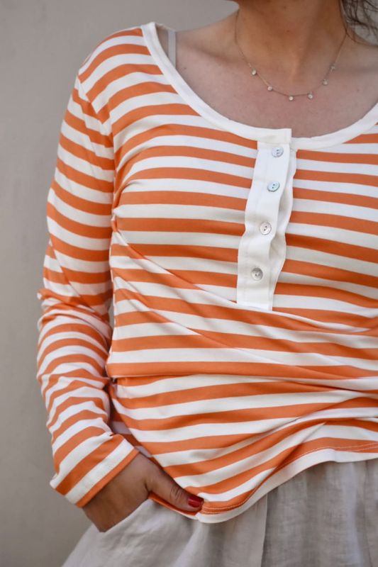Mango/off white - Grandpa Stripe Genser