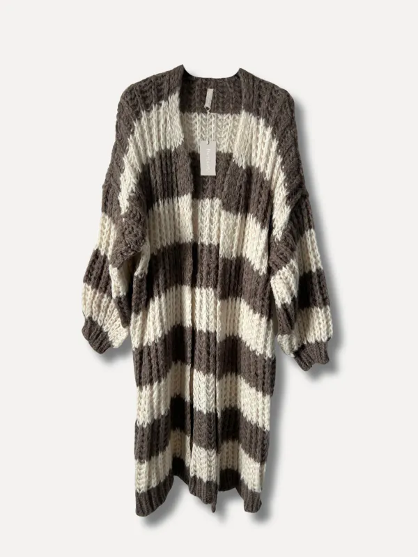 Brun/offwhite - Chunky Oversized Cardigan