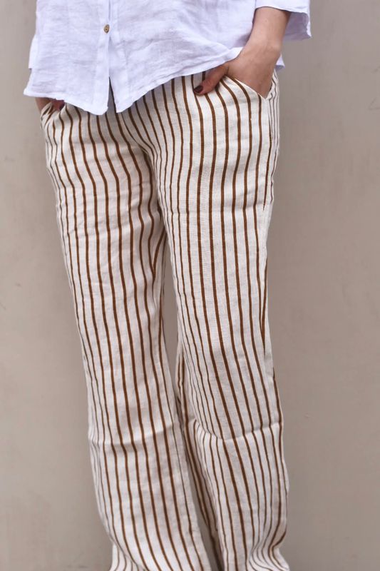 Camel Stripe - Melina Vid Lin Bukse