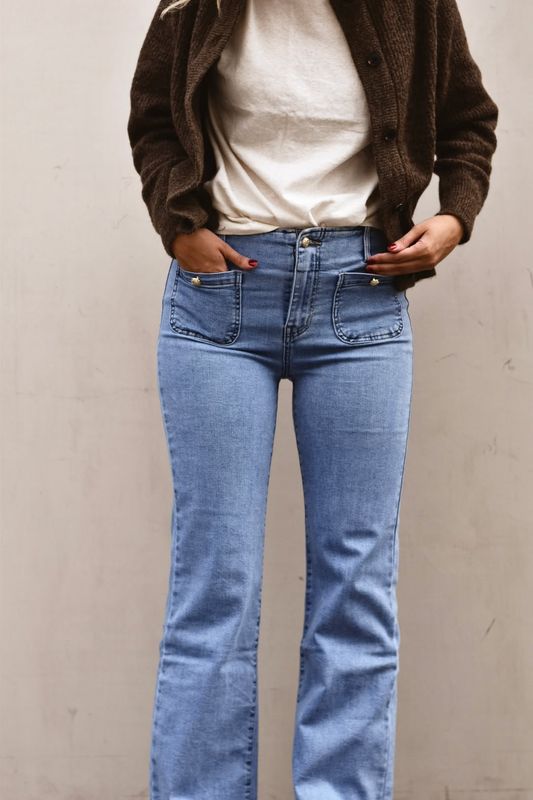 Jeansblå - Bukse med stretch