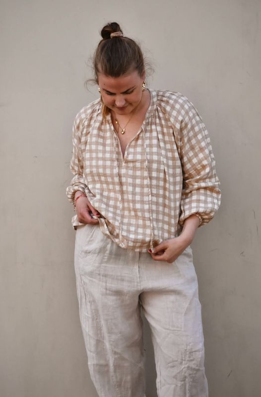 Beige/Hvit - Caja linbluse