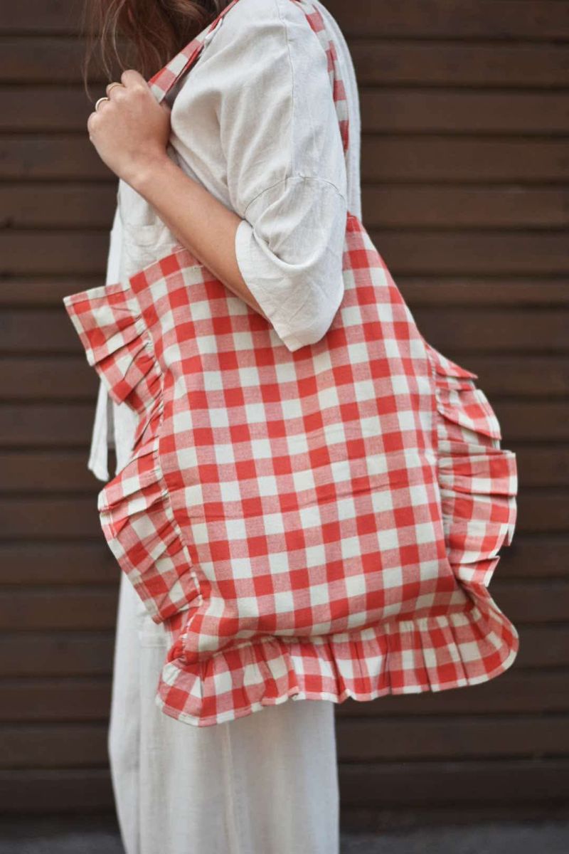 Rød - Rutet Totebag