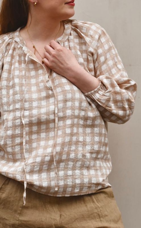 Beige/Hvit - Caja linbluse
