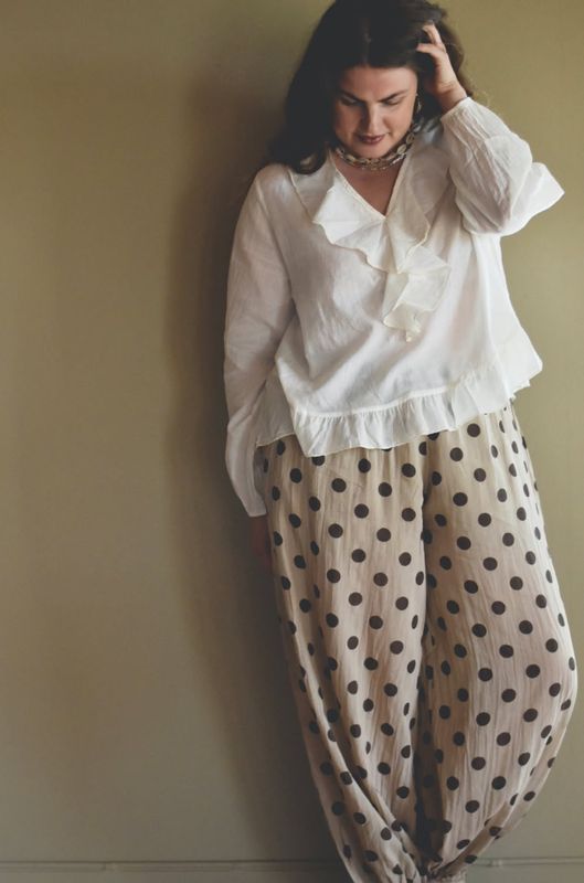 Beige/brun - Polka Dot Bomulls Bukse