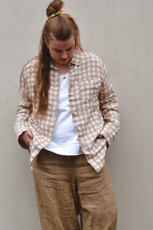 Beige/Hvit - Fray linskjorte