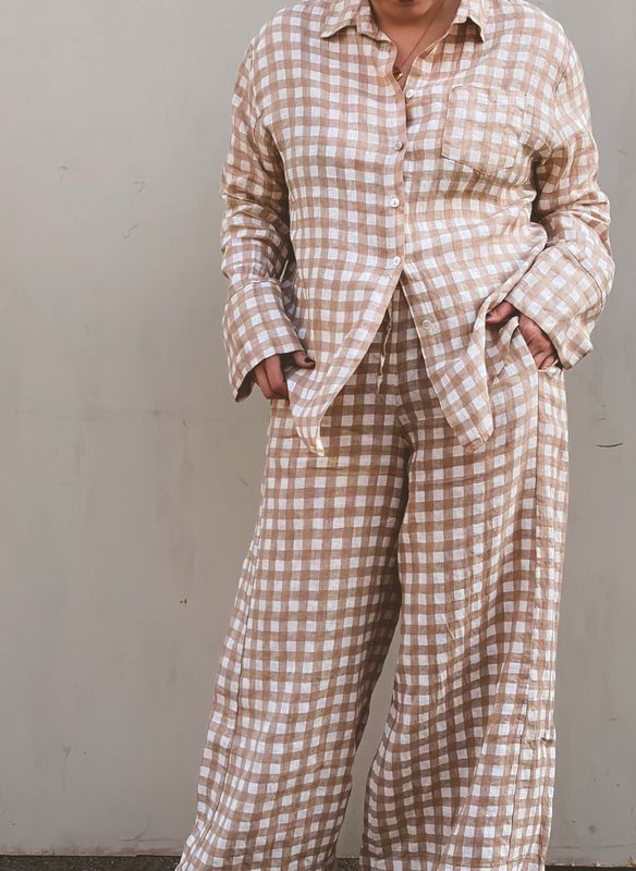 Beige/Hvit - Fray linskjorte