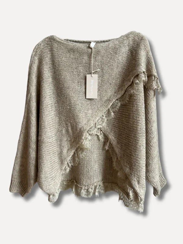Beige - Lace Elegant Halvponcho