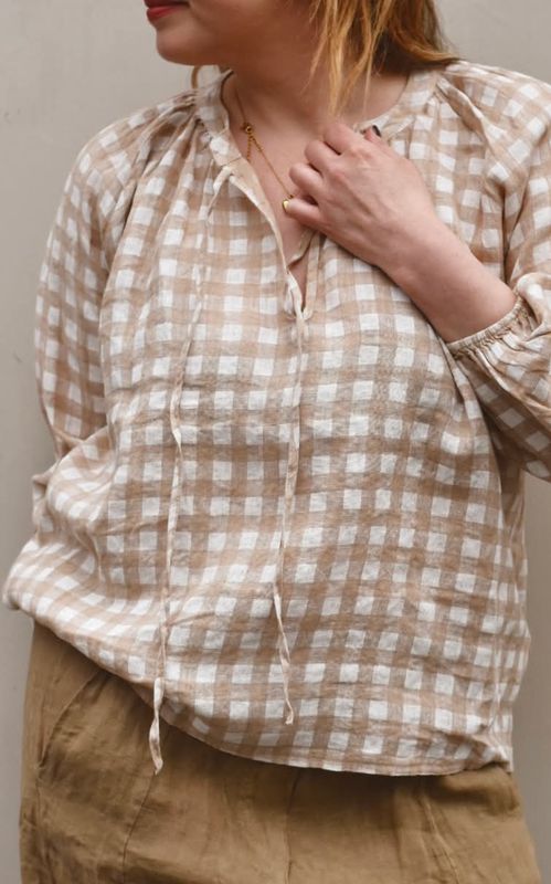 Beige/Hvit - Caja linbluse