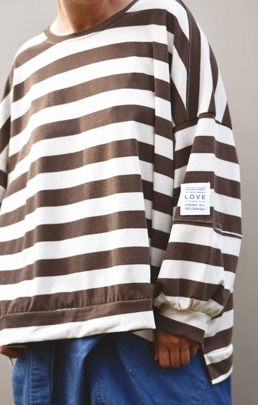 Brun/offwhite - Stripet College Genser